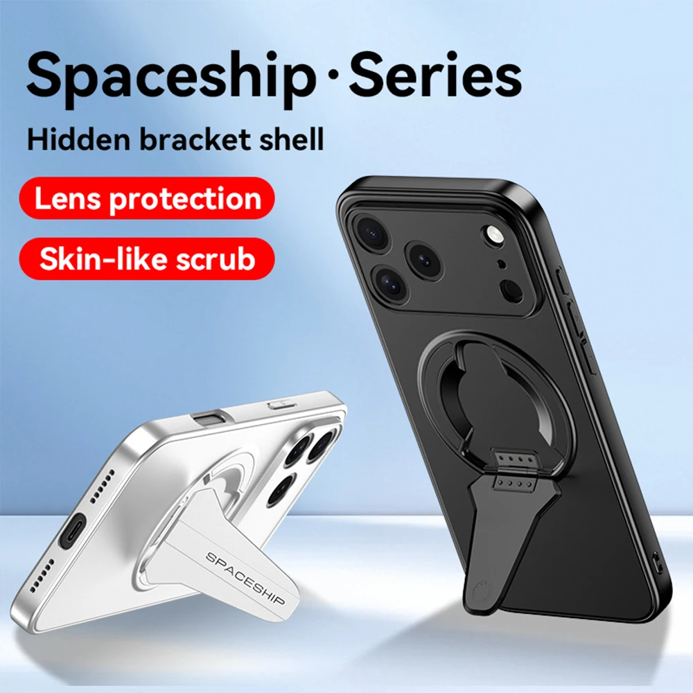 Wireless Charging Cover Lens Protection Phone Case For iPhone 17 Pro Max 17 Pro 13 15 16 14 Air Luxury Folding Stand Magnetic
