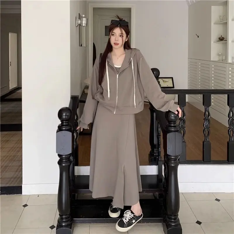 Women Slip Dress Braces Skirt Hoodies Dresses Suits 2 Pieces Suits Korean Style suspender Retro Y2k Sets Tracksuit Long Dresses