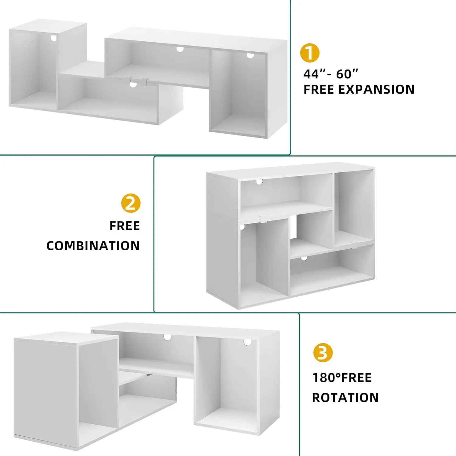 75" TV Stand. Modern Deformable. LED Entertainment Center. Storage. White.