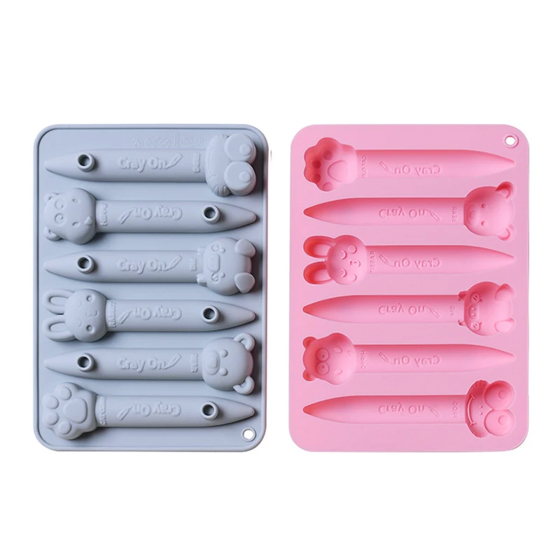 Verschiedene Buntstift Silikon form 3d Cartoon Tierform Schokoladen stift Kekse Süßigkeiten Backen Recycling Eiswürfel schale Ofen sicheres Werkzeug – Detail 6