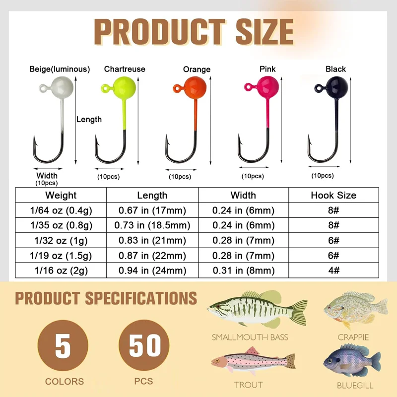 50pcs Barbed Jig Head Fishing Hooks Set 2