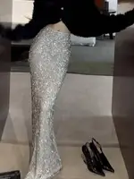 Faionable Silver Sequin  Skirt plus Size High Waist A-Line Long Skirt Luxury Feel Autumn Winter New Sle for plus Size...