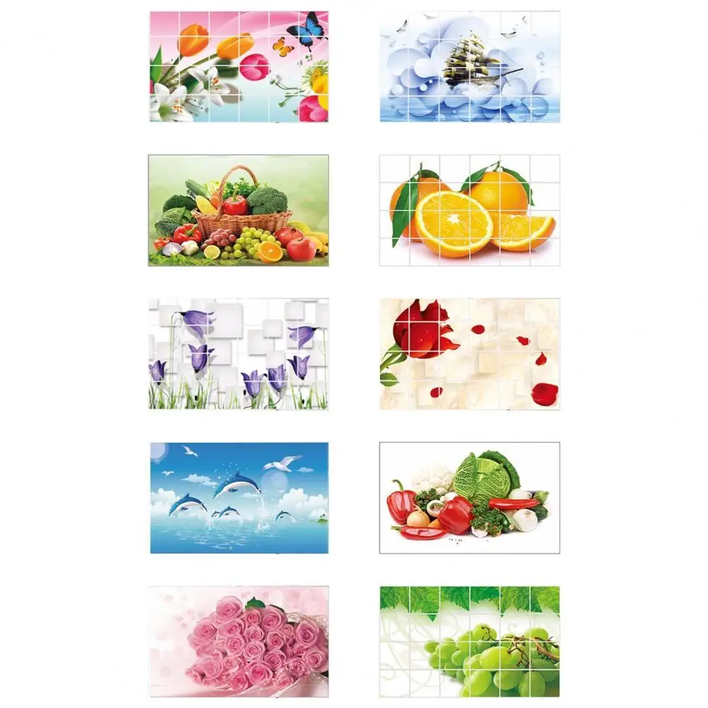 Wall Stickers Kitchen Bathroom Oil-proof Heat Resistant Flower Vegetable Fruit Dolphin Wall Art Decal Decoration