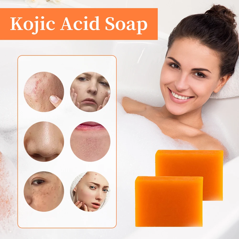 2Pcs Handmade Kojic Acid Soap Natural Mild Non-irritating Brightening Skin Exfoliator Body Face Cleansing Whitening Soap 2
