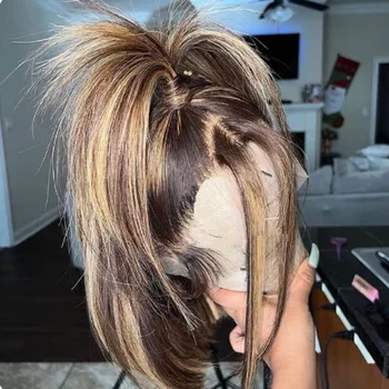 Soft Highlight Brown Straight Glueless 5x5 Silk Base Jewish Human Hair Wig  Baby Hair HD Lace European Hair Preplucked