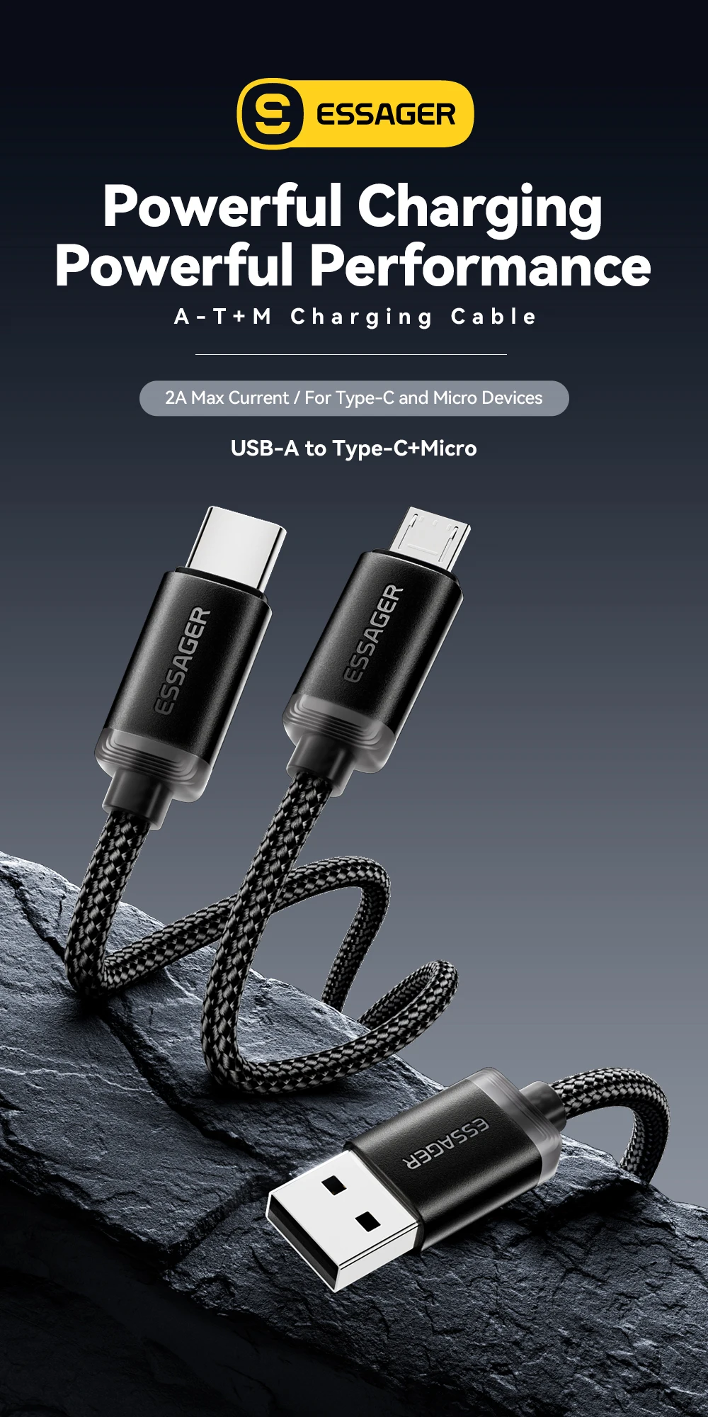 2 in 1 USB Type C Micro Cable for Xiaomi Redmi Samsung Huawei 2A Fast Charging D