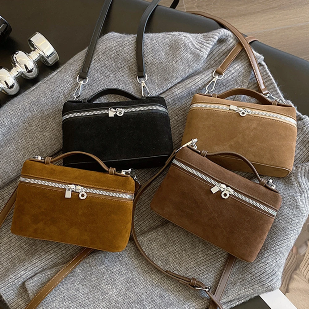 

Faux Suede Women's Designer Handbags Fashion Mini Box Bags for Women Winter Shoulder Crossbody Bag Small Phone Flap Purses 2024
