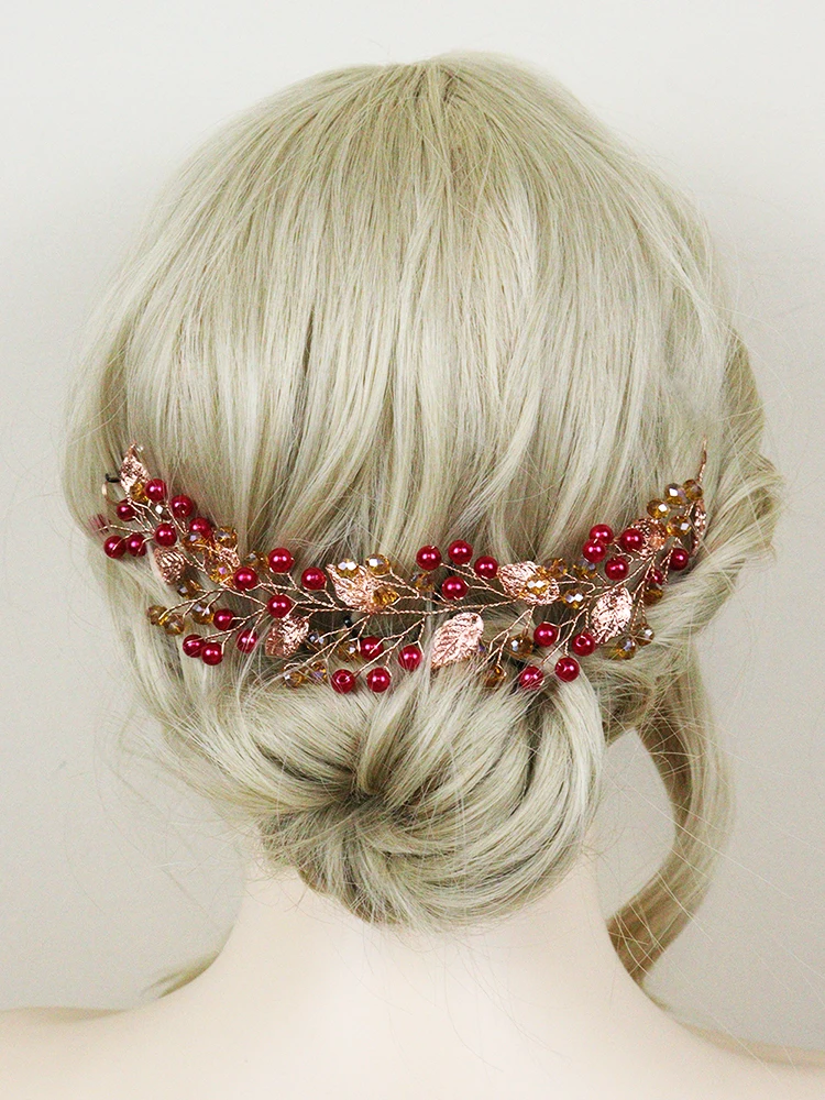 Red Pearl Crystal Headbands Ethnic Women Headpieces Bridesmaid Hair Accessories Gift Guest Wedding Headdress Bridal Hair Vine
