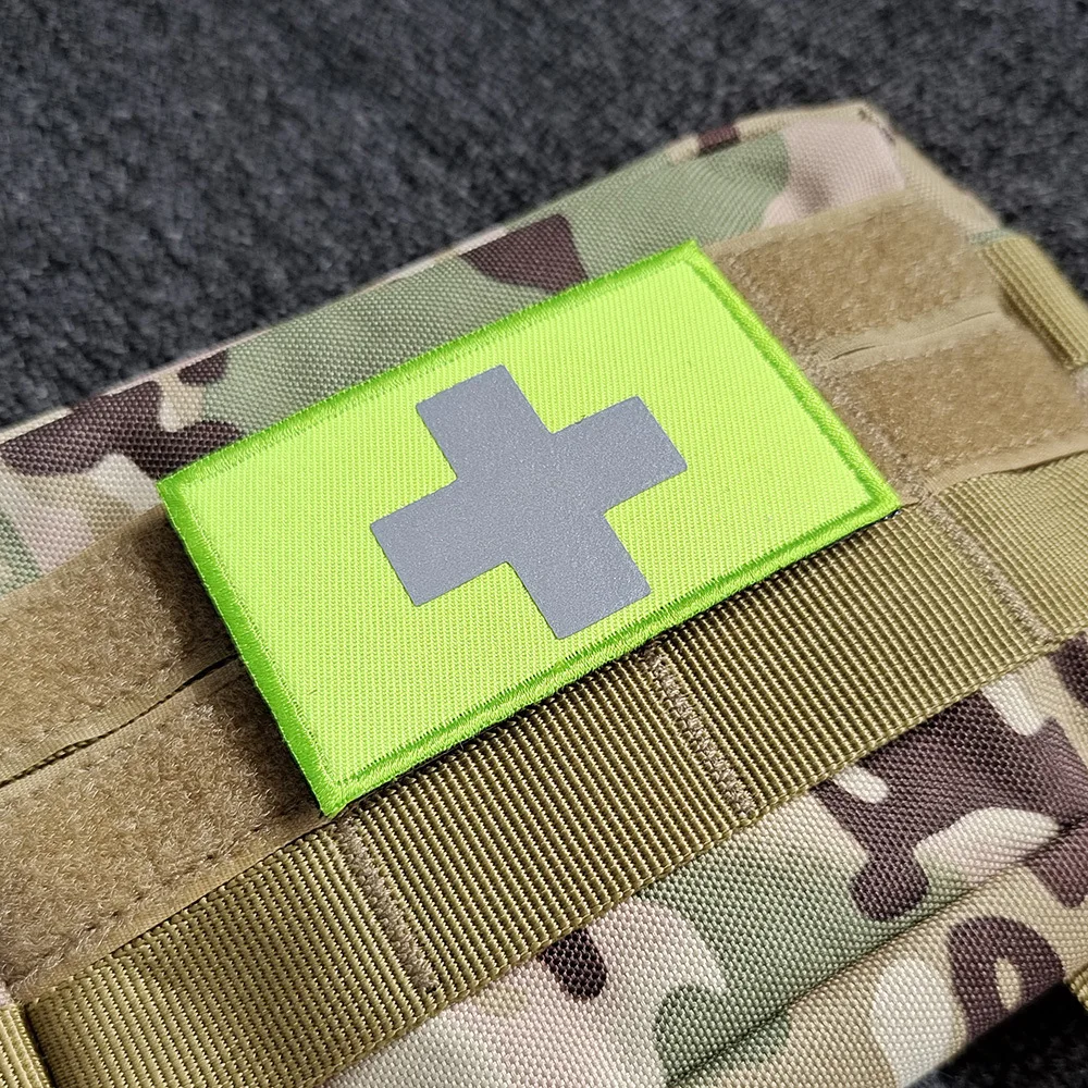 Reflective Medical Cross Morale Patch Hook And Loop,Emblem Embroidery  Badge,First Aid Medic Rescue Military Tactical On Backpack