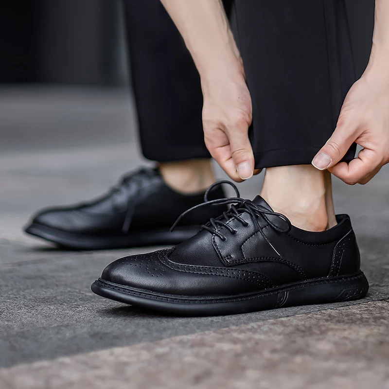 Genuine Leather Mens Formal Shoes Fashion Luxury Brand Brogue Men Shoes Handmade Business Dress Oxford Casual plus size 47