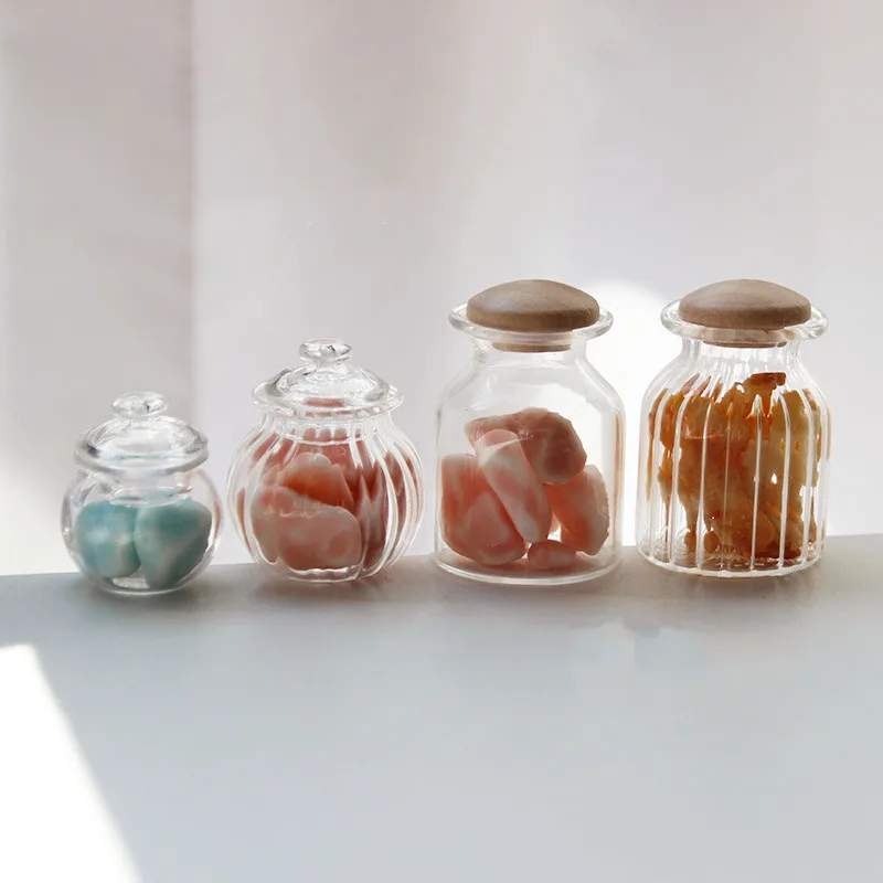 5/10pcs  1/12 Scale Miniature Dollhouse Glass Candy Jar Pretend Play Toy Barbies Doll Kitchen Mini Cookies Food Toy Accessories 3