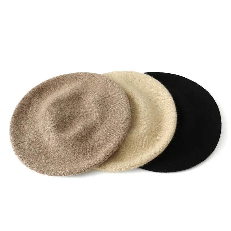 Women Cashmere Wool Berets French Artist Style Warm Winter Knitted Beanie Hat Retro Plain Beret Elegant Lady Caps I3034069