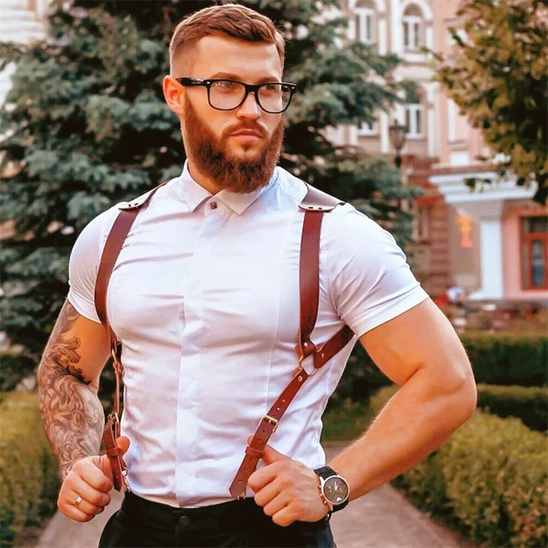 

Men's Leather Harness Suspenders Belts Fetish Gay Bondage Clothing Sexual Male Body Straps Lingerie Punk Rave Men Harness Tops