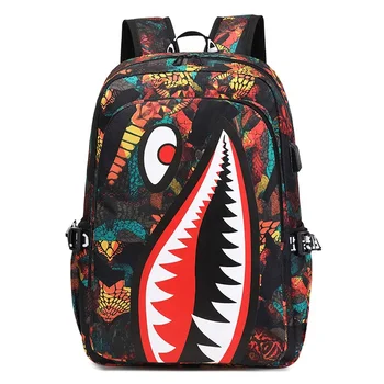 2023 New Cross-border Children's Backpack Student Shark Unique Printing Large Capacity Lightweight Casual Simple Bag 1