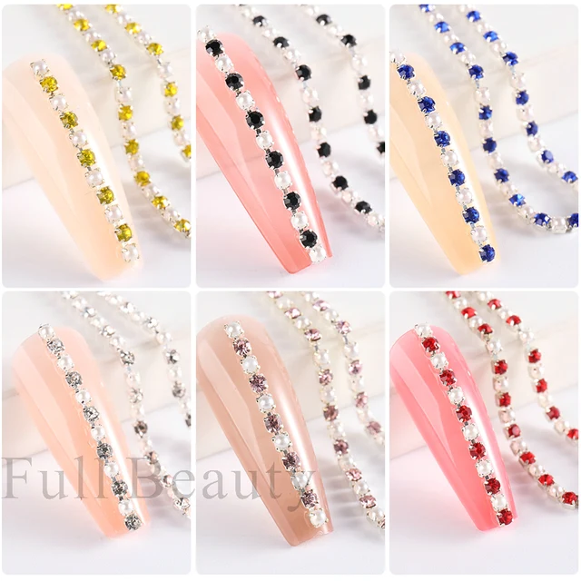 Colorful-Pearl-Claw-Nails-Rhinestones-Chain-3D-Shiny-Diamond-Charms-Decoration-Silver-Base-Kawaii-Metal-Parts jpg