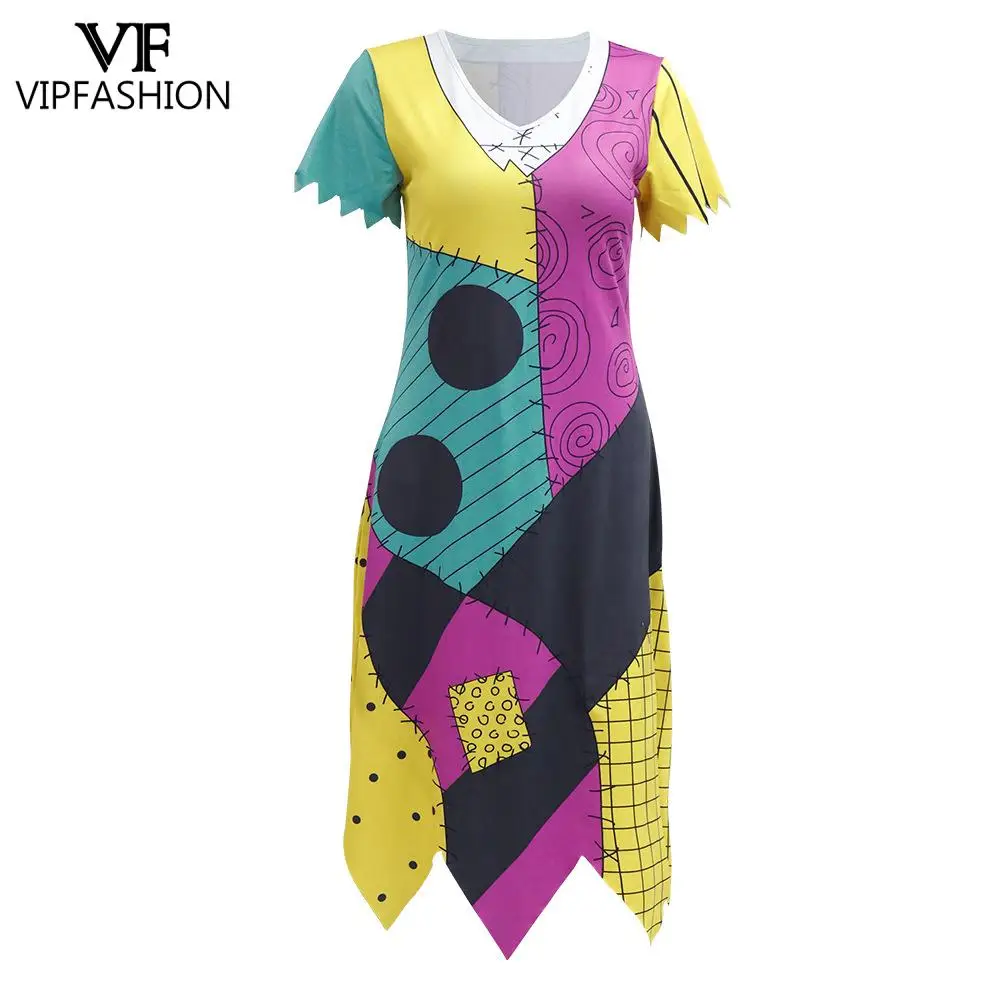 

VIP FASHION Cosplay Dress Halloween Party Horro Costume Sally Woman Sleeveless Sexy Dresses Carnival Outfit Gothic Clothes