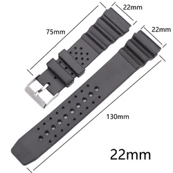 Men's Sports Silicone Black Watch Strap with Metal Pin Buckle - 18mm, 20mm, 22mm (22mm)