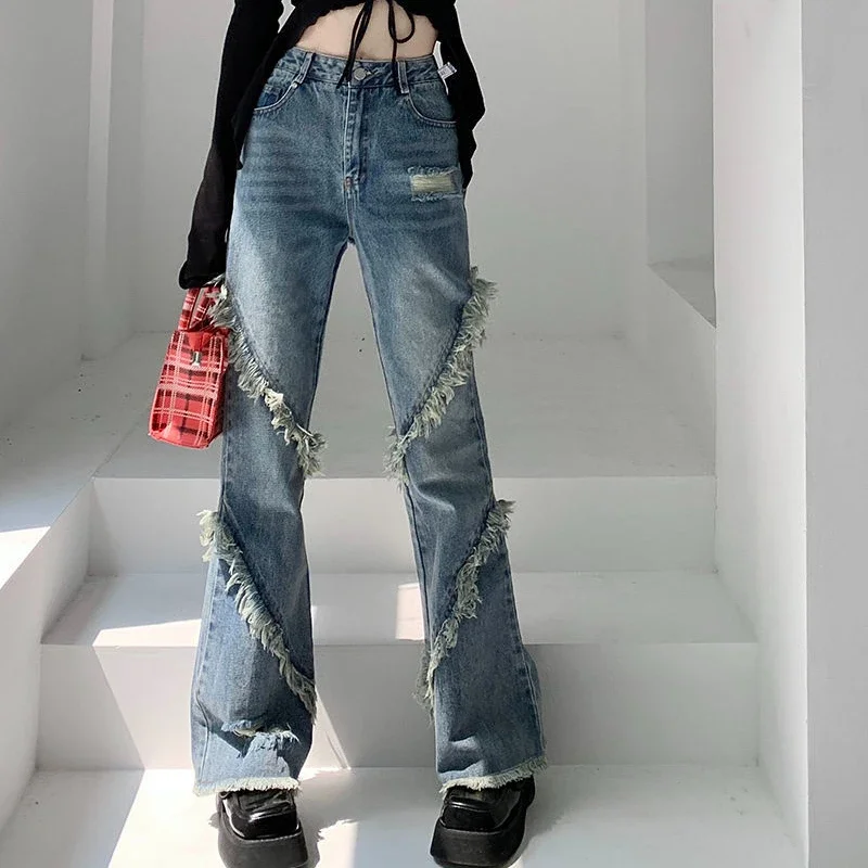 

DAYIFUN High Waist Wide Leg Jeans Women Spring Draping Straight Tube Floor Dragging Denim Pants Cool Girls' Versatile Trousers