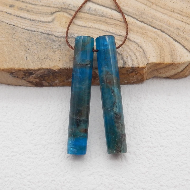 

Semiprecious Natural Stone Blue Apatite Crystal Jewelry Fashion Earring Bead Accessories For Women 30x5mm 4g