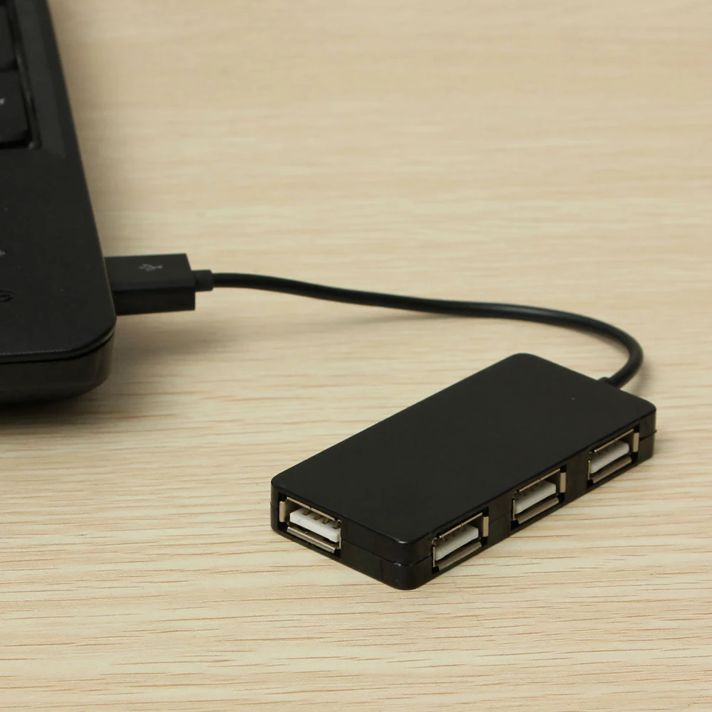 Black 4 Port USB 2.0 High Speed Hub for Desktop Computer PC Laptop
