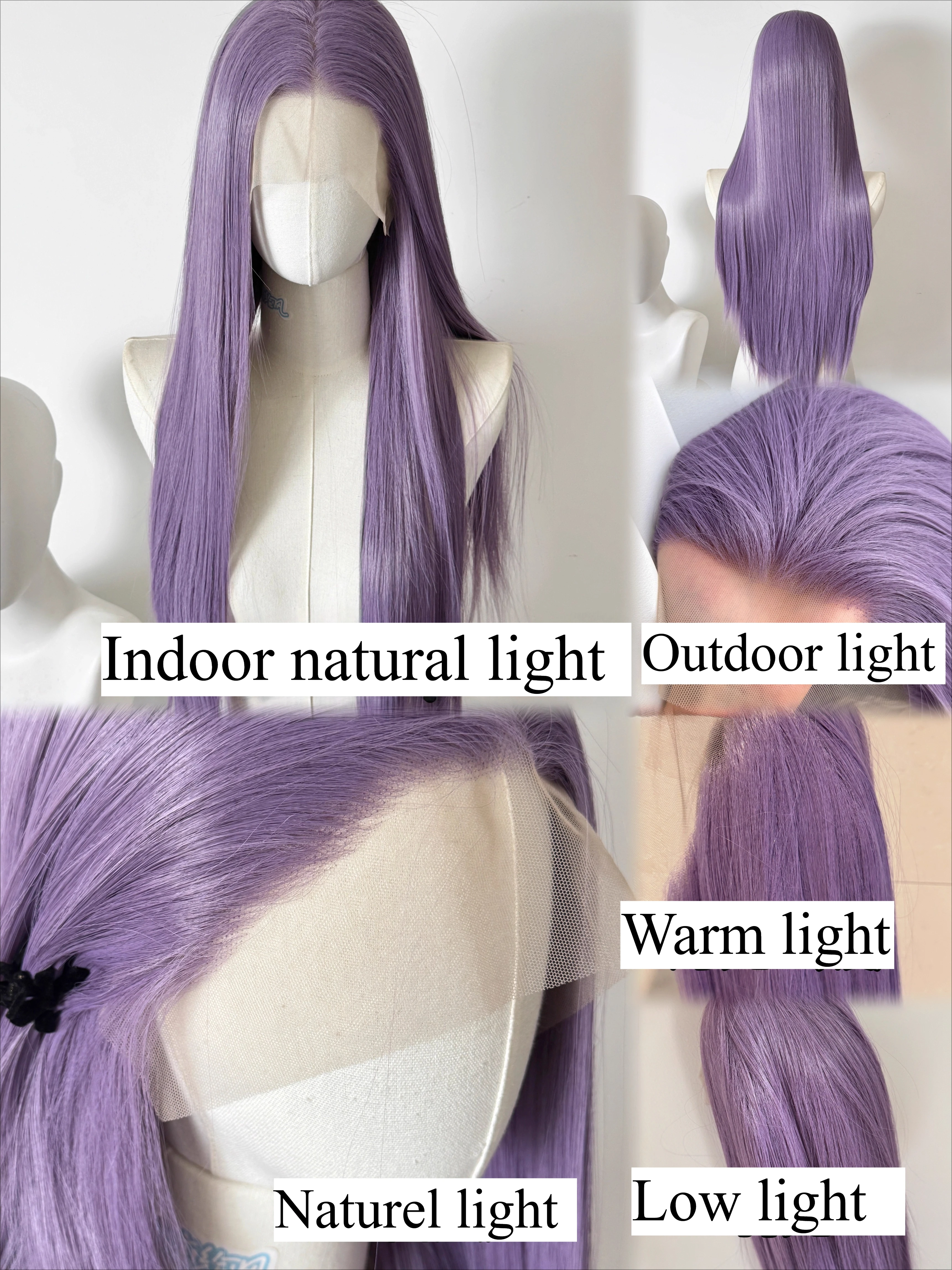 Lavender Wig for Women Purple-grayish Purple 13*4 HD Lace Frontal Hair Wig Lolita Long Straight Synthetic Lace Wigs for Cosplay
