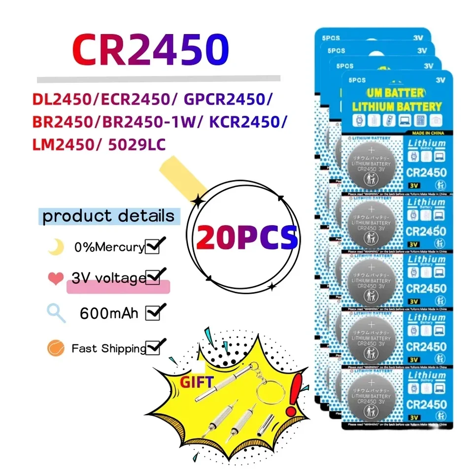 Pila Batería Cr2450 Litio 3v. Pack De 5 Pilas Lithium