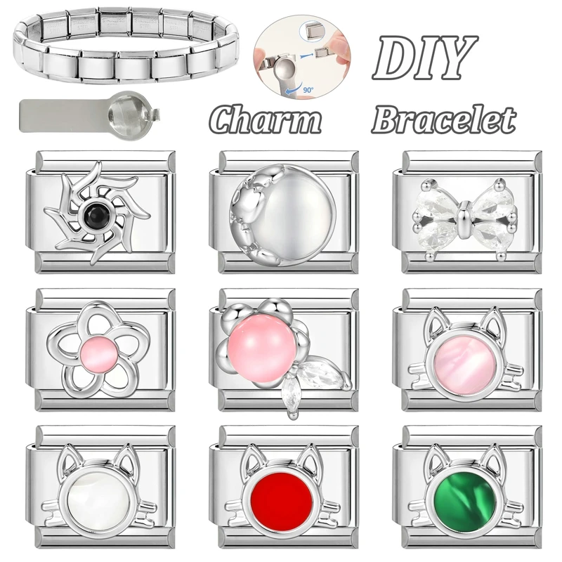 Fish Bow Knot Charm Links Fit 9mm Stainless Steel Bracelet Girls DIY Making Gift