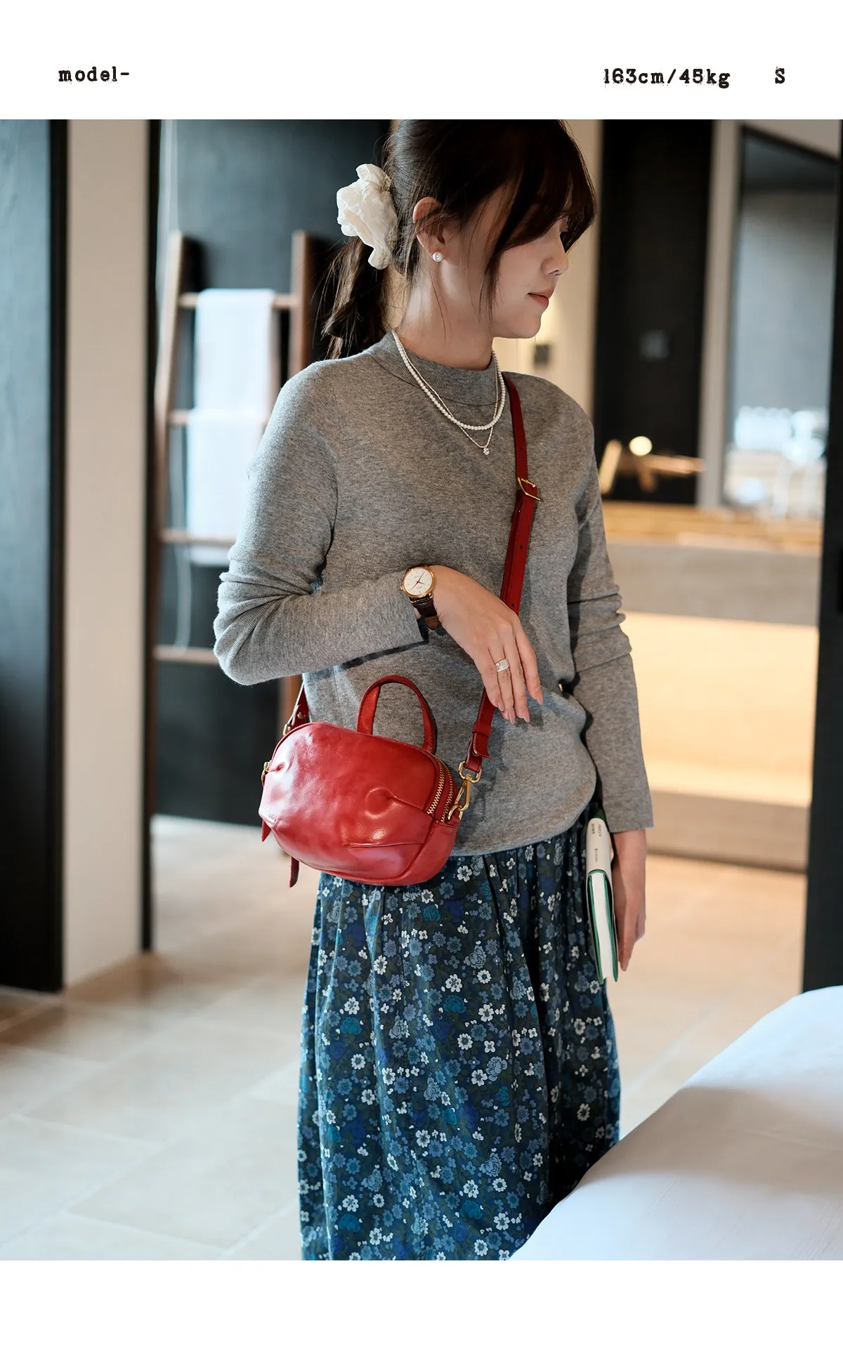 Einfache Designer-Organizer-Tasche, handgefertigt aus echtem Leder, Damenhandtasche, modische Luxus-Umhängetasche aus echtem Rindsleder, rot, Schulter- und Crossbody-Tasche. – Detail 4