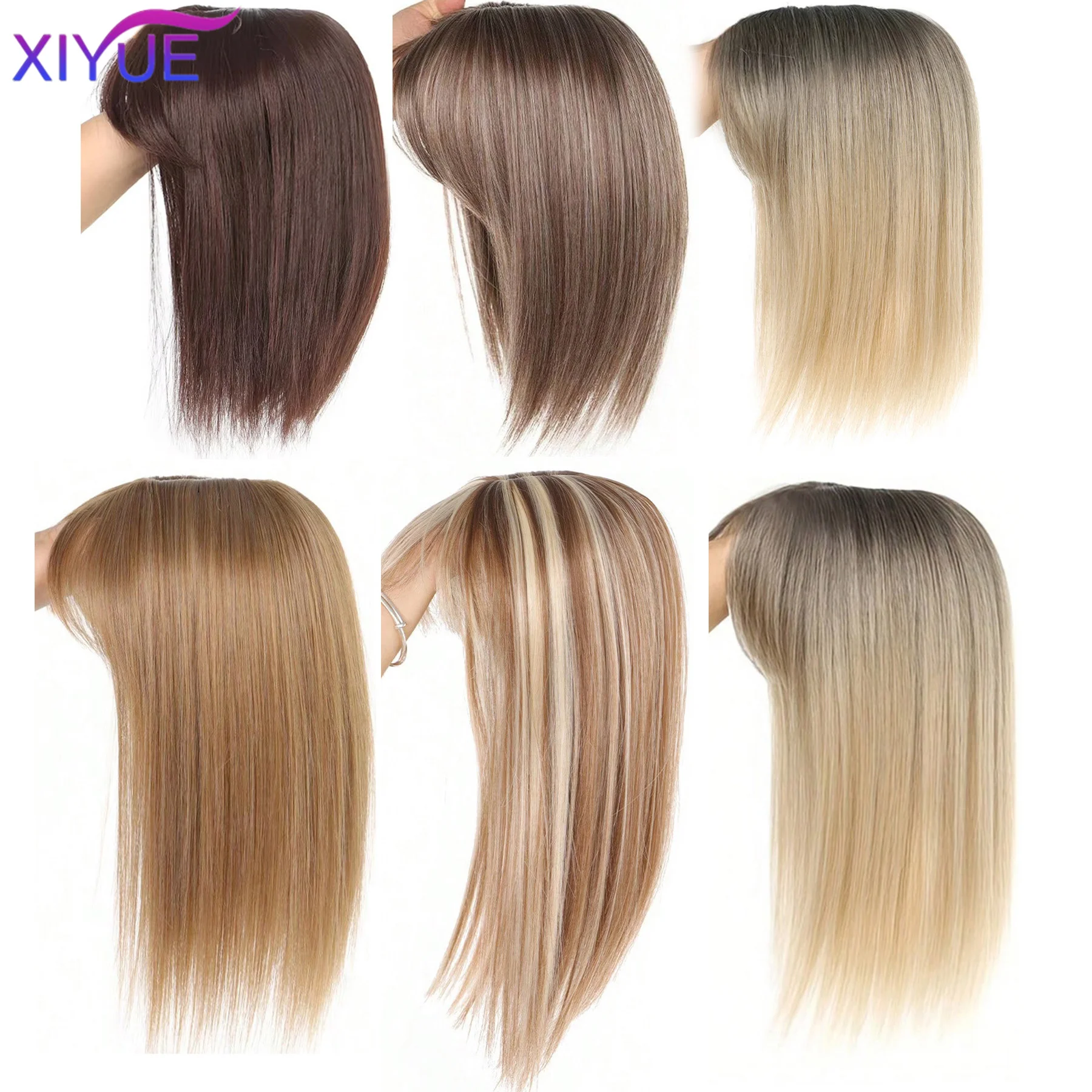 XIYUE Topper Hair Piece Invisible Seamless Long Straight Wig Bangs Clip Overhead Natural Invisible Replacement Cover White Hair