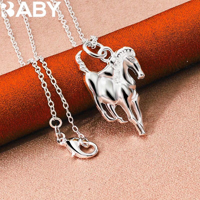

925 Sterling Silver Handsome Horse Pendant Necklace For Man Women 18-30 Inch Chain Wedding Popular Party Fashion Charm Jewelry