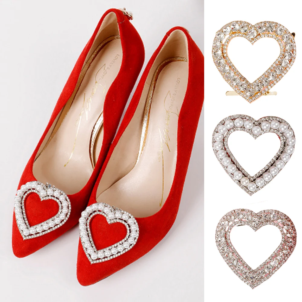 

Metal Rhinestone Shoe Buckle Clips Bridal Shoes Decorations Jewelry Heart Shape Shoe Clips Charms Buckle Wedding Accessories