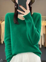 Fashion100% Merino Wool Sweater Cashmere  Pullover Women Knitwear V-Neck Long Sleeve  Autumn Winter Fashion Basic Clothing  Tops - Image 6