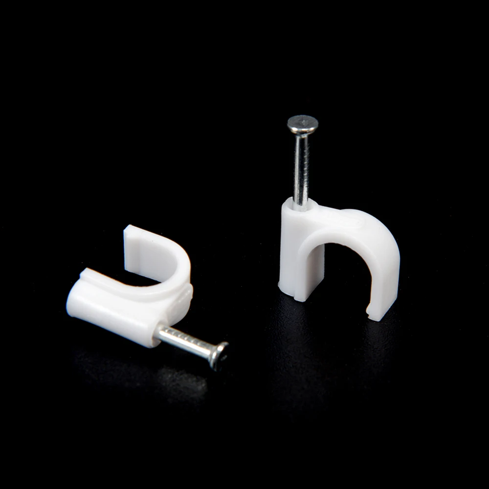100PCS Round Cable Wire Clips 4mm 6mm 8mm 10mm Cable Management RG6 CAT6 RJ45 Steel Nail Wire Clamp Round Square Type