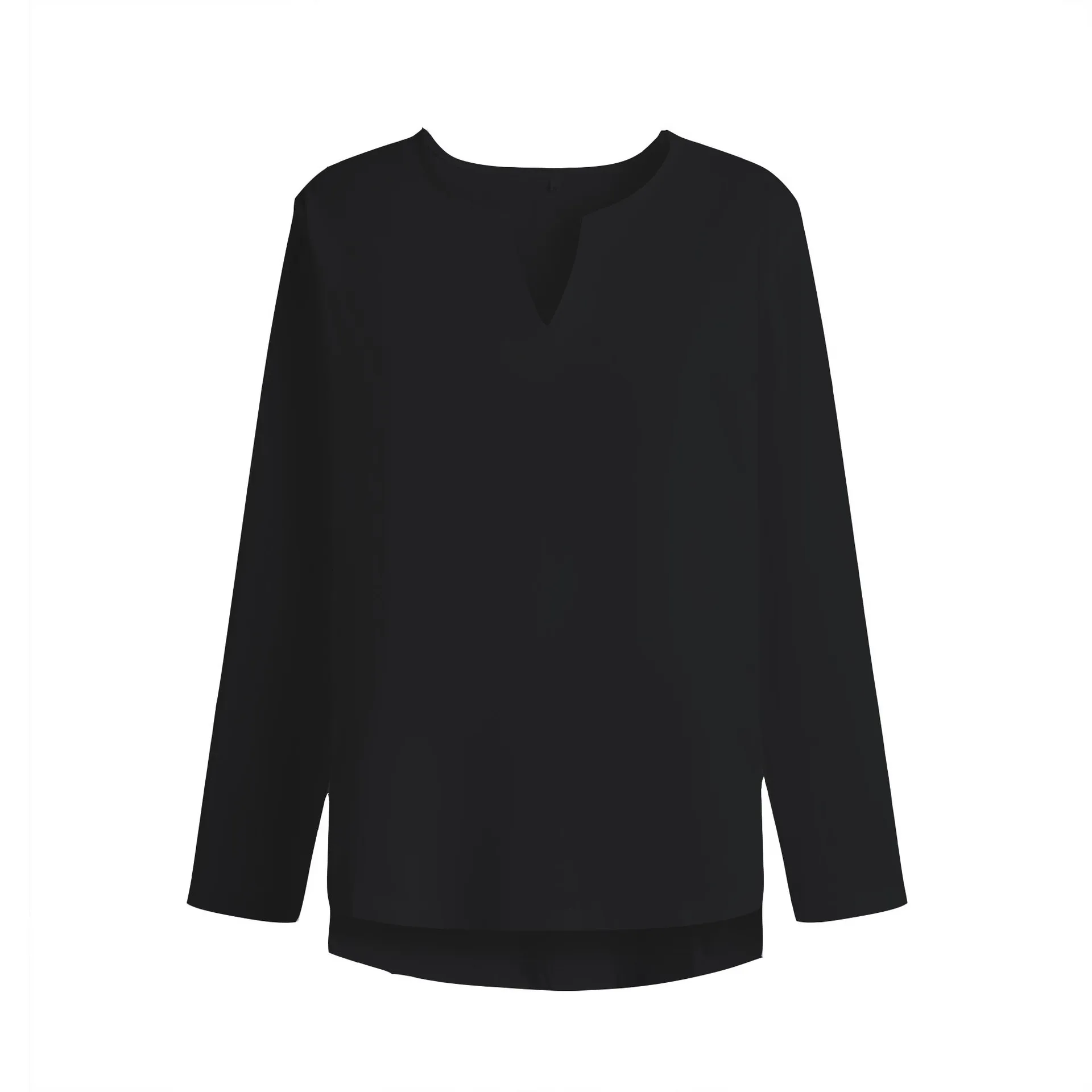 Men Loose Fit V Neck Long Sleeve Solid Tshirts