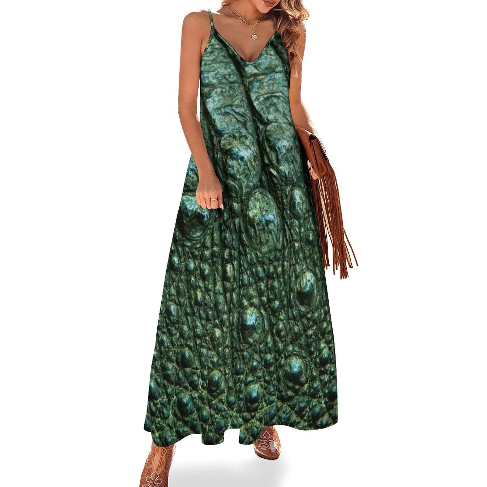 

New Green Alligator Skin Sleeveless Dress fairy dress women formal occasion dresses