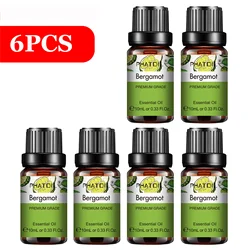 PHATOIL 6 - Piece Pure Essential Oil Collection: Lavender, Eucalyptus, Peppermint, Tea Tree, Orange, Lemongrass for Aromatherapy and Crafting (6pcs Bergamot)