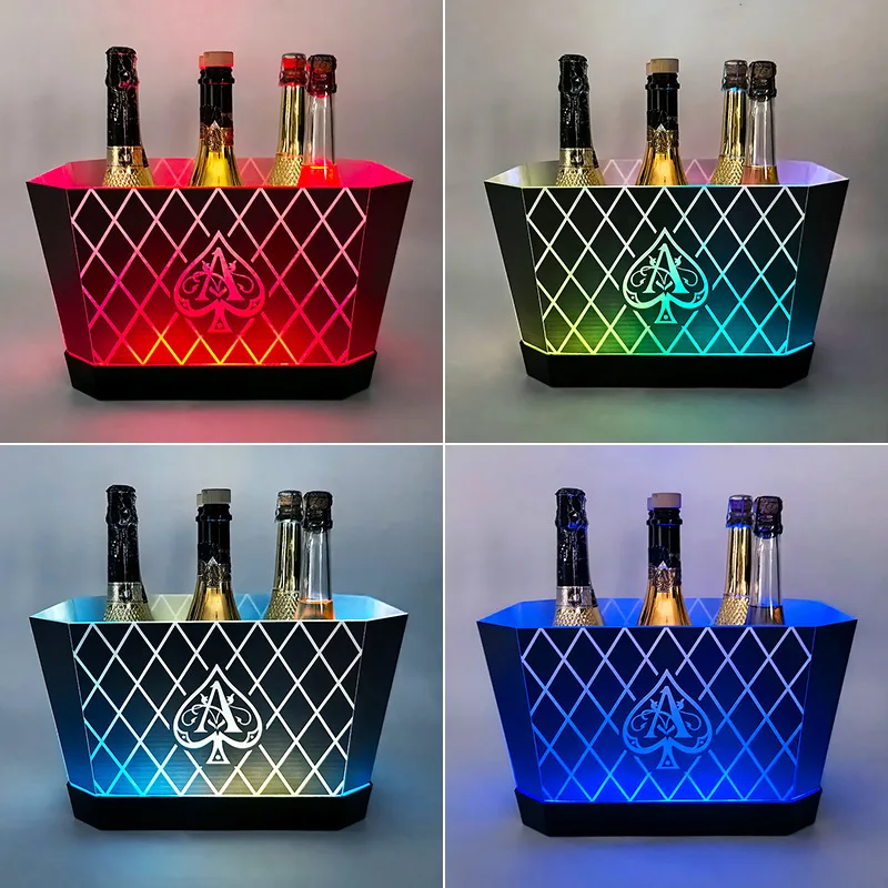 LED luminous ice bucket bar colorful light six-pack acrylic champagne barrel rechargeable spades A beer ice bucket
