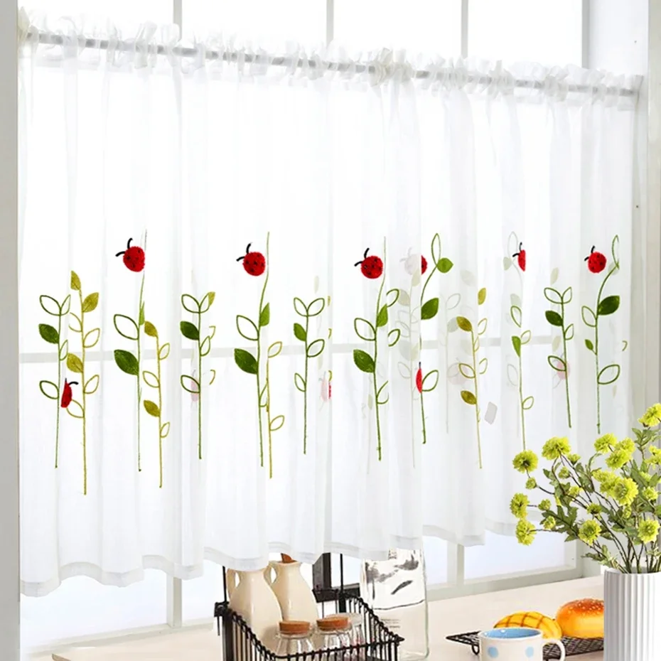 Sheer Curtains Window Curtains Decor Curtains Embroidered Curtains 1 PCS Rod Pocket Short Curtain Cute Animals Embroidered For Kitchen Door Cafe Small Window