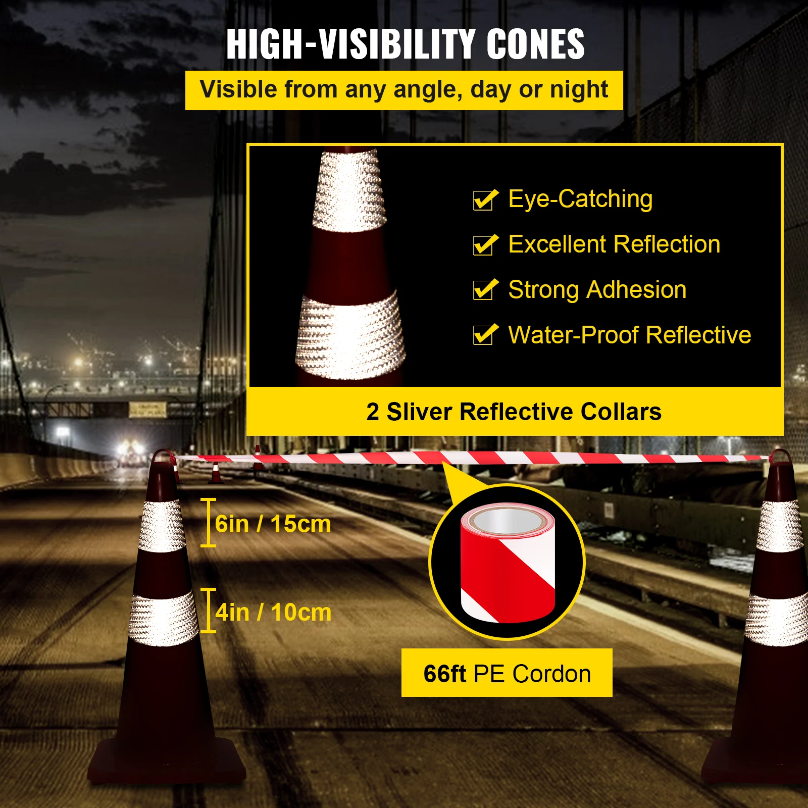 VEVOR Tools Safety Cones 12"x28" High Visibility PVC Orange Traffic Cones with Heavy-Duty Base and Used for Traffic Road Control