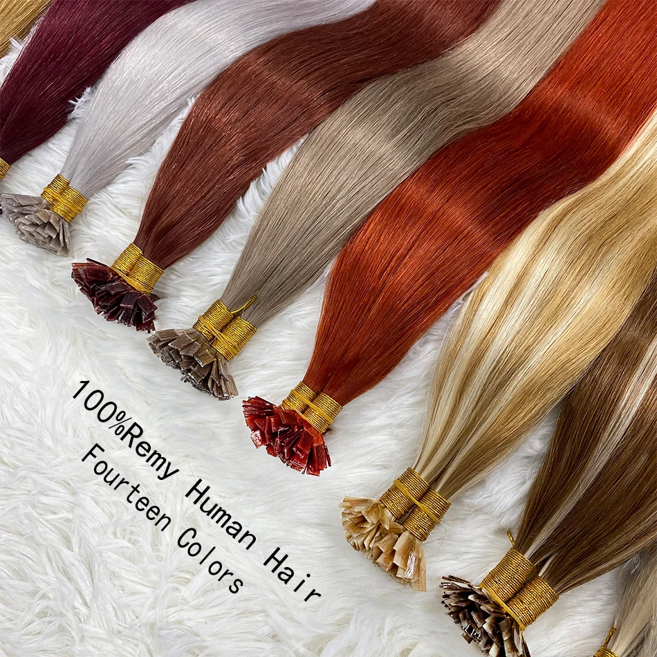 Flat Tip Straight Hair Extensions Natural Real Human Hair Fusion Extensions Set Keratin Capsule 613 Blonde 26 30 Inch human hair extensions