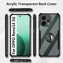 Transparent Shockproof Acrylic Ring Stand Phone Case - Hard Back Cover for Reno14 F (Black)