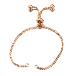 Elegant Gold - Toned Stainless Steel Slide Bracelets with Rubber Bead Accents - Set of 3 (Rose gold)
