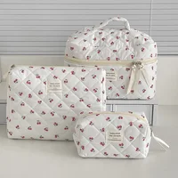Fashion Cherry Tote Women Makeup Bag Portable Cute Ladies Cosmetic Toiletry Storage Pouch Handbag Cotton Quilted Zipper Bag 1