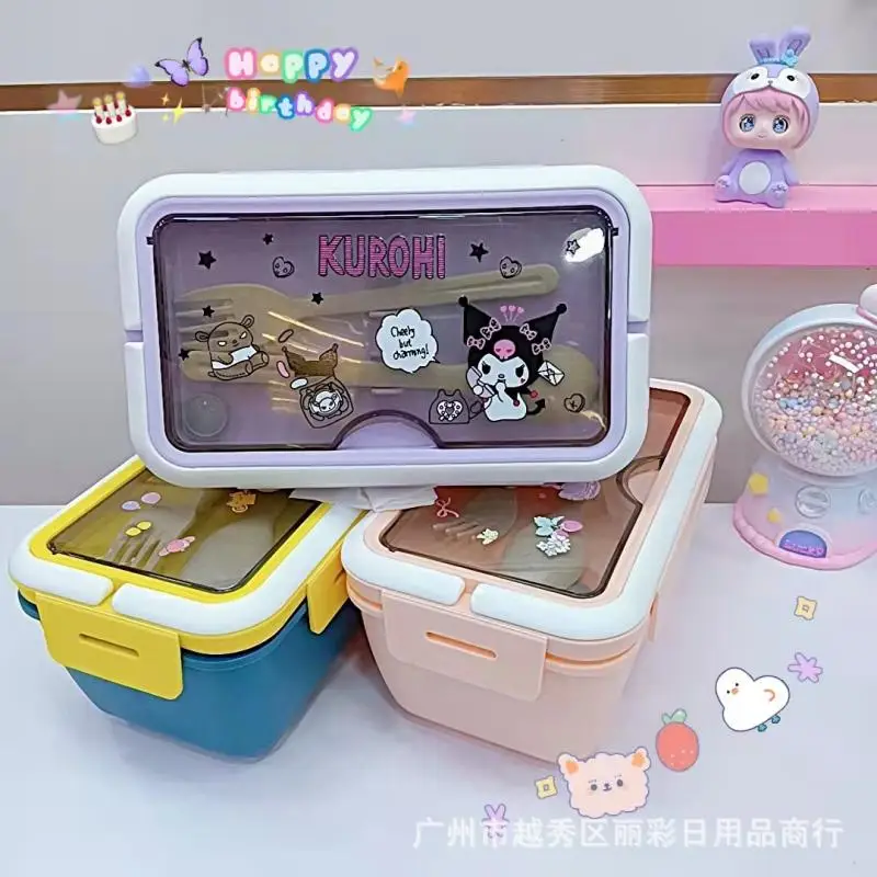 Kawaii Sanrio Cinnamoroll Double Layer Lunch Box Hello Kitty My Melody Cute  Large-capacity Microwaveable Compartment Bento Box