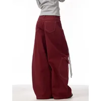 Cargo Red Casual Jeans Womens Workwear Pants Loose Straight Wide Leg Trousers Spring Korean Style Lazy Comfortable Chic - Image 5