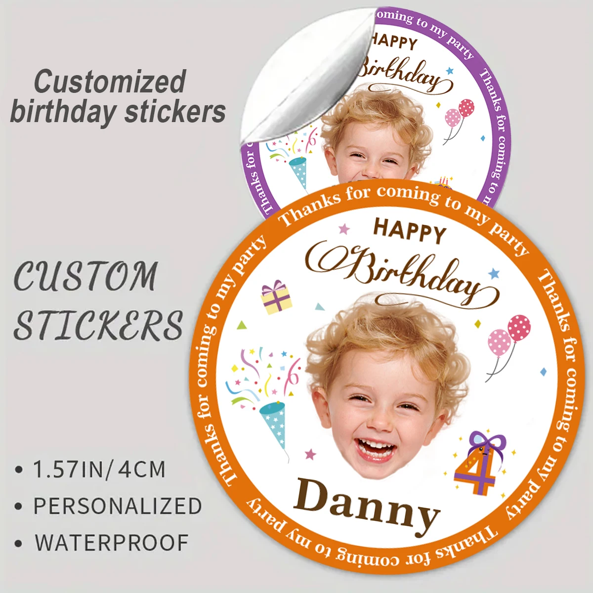 Personalized Kids Birthday Stickers Souvenir Wrap & Birthday Gift Kids Stickers Waterproof ZP1