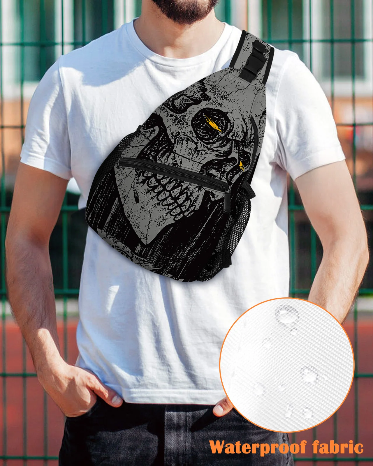 

Halloween Skull Head Horror Chest Bag for Men Casual Sports Shoulder Bag Women's Travel Waterproof Messenger Bag