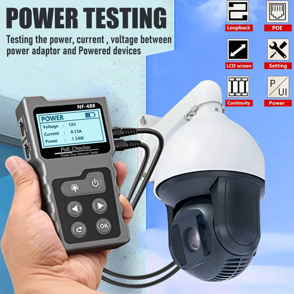 ZHOUCE NF-488 PoE Power Test Network Cable Tracker Voltage Checker Ethernet Cat5 Cat6 Online LAN Tester Tool Switch