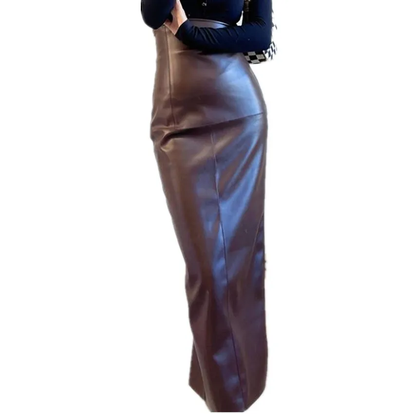 Женская юбка-карандаш из искусственной кожи с завышенной талией