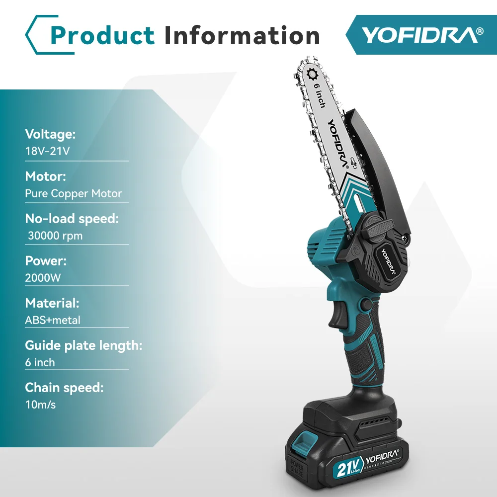 YOFIDRA Motosierra eléctrica de 6 pulgadas, sierra de poda para jardín, corte de madera. - Imagen 5